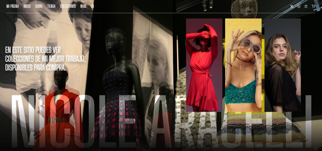 Vista previa del sitio Nicole Aracelli: cabecera con retratos editoriales y navegación.